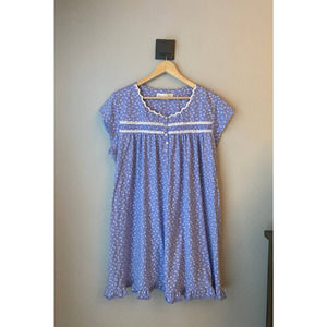 EILEEN WEST 1X XL Blue Floral Nightgown Gown